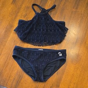 abercrombie kids Navy Blue Crochet Two-Piece Bikini